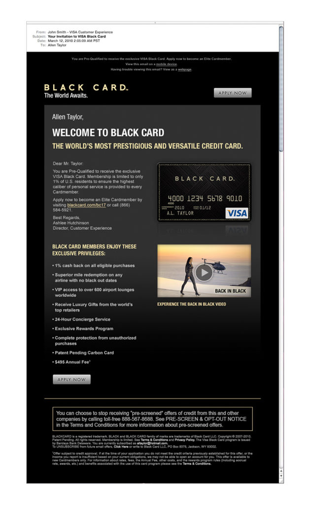 VISA Black Card Strifler Associates